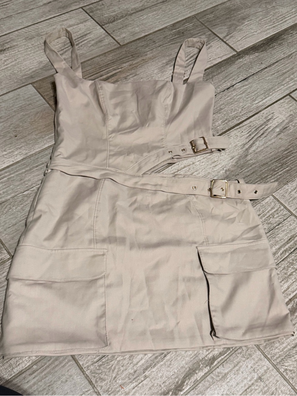 Oh Polly Cream Utility Pocket Mini Dress with Belt